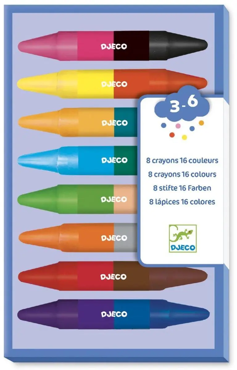 Djeco 2in1 Waskrijtjes - 16 Kleuren - 8 Stuks