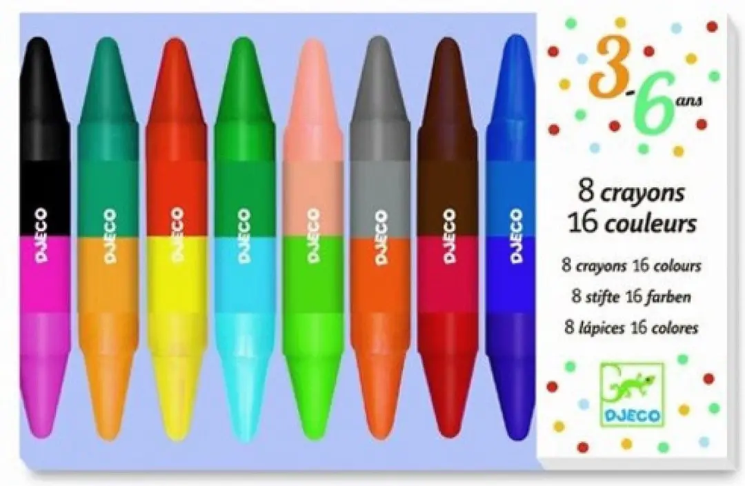 Djeco 2in1 Waskrijtjes - 16 Kleuren - 8 Stuks