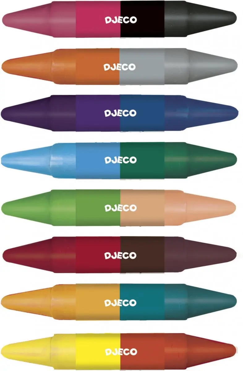 Djeco 2in1 Waskrijtjes - 16 Kleuren - 8 Stuks