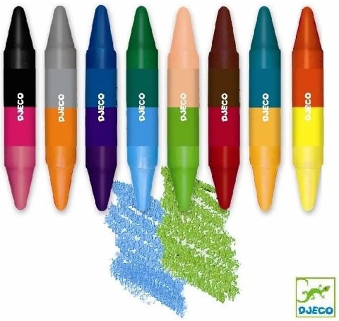 Djeco 2in1 Waskrijtjes - 16 Kleuren - 8 Stuks