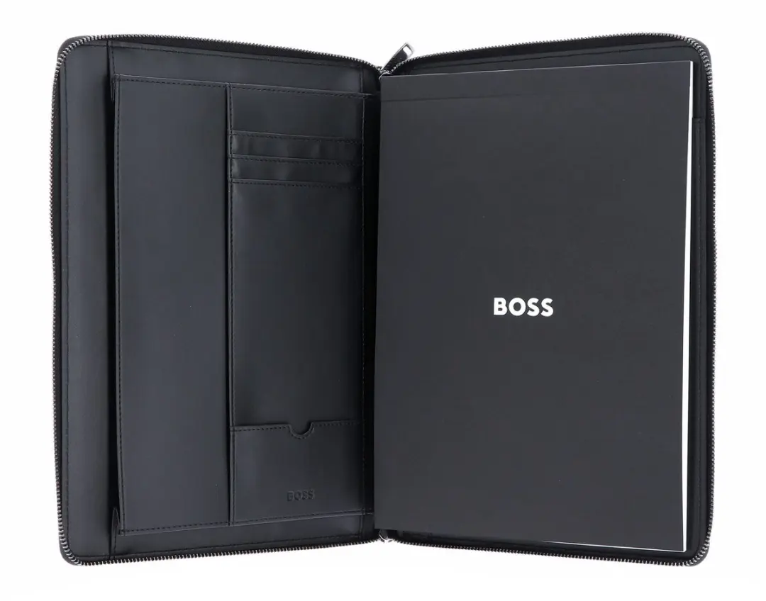 BOSS Monogram Zipped A4 Schrijfmap - 4 Vakken - Zwart