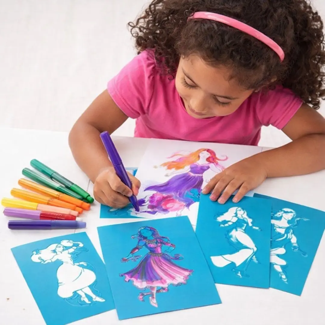 Disney Little Mermaid Spraypen Set - 7 Pennen + 6 Sjablonen - Meerkleurig