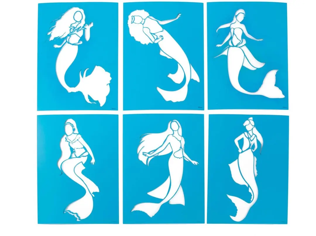 Disney Little Mermaid Spraypen Set - 7 Pennen + 6 Sjablonen - Meerkleurig