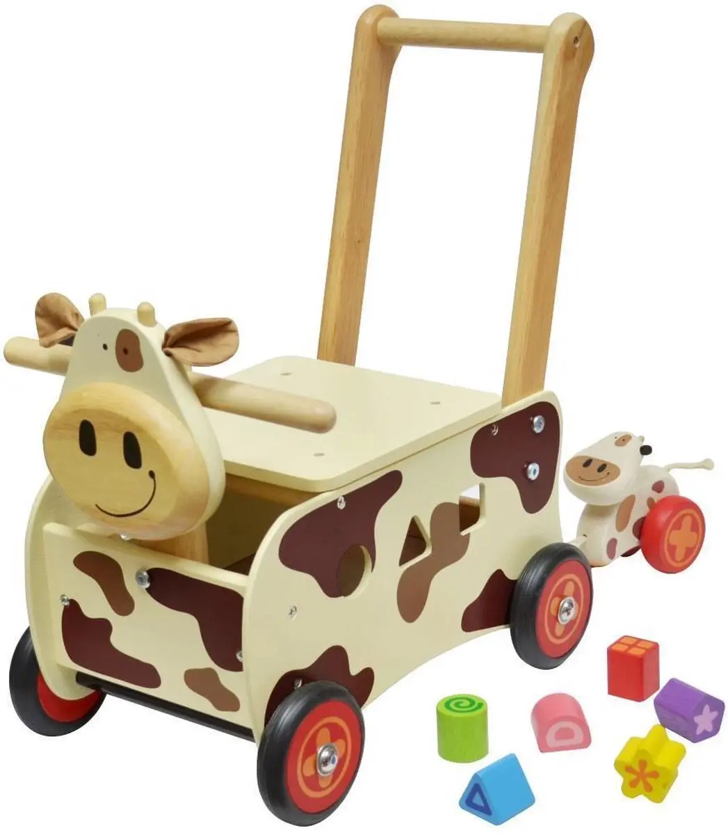 I'm Toy Loop- en Duwwagen Koe Houten Loopwagen