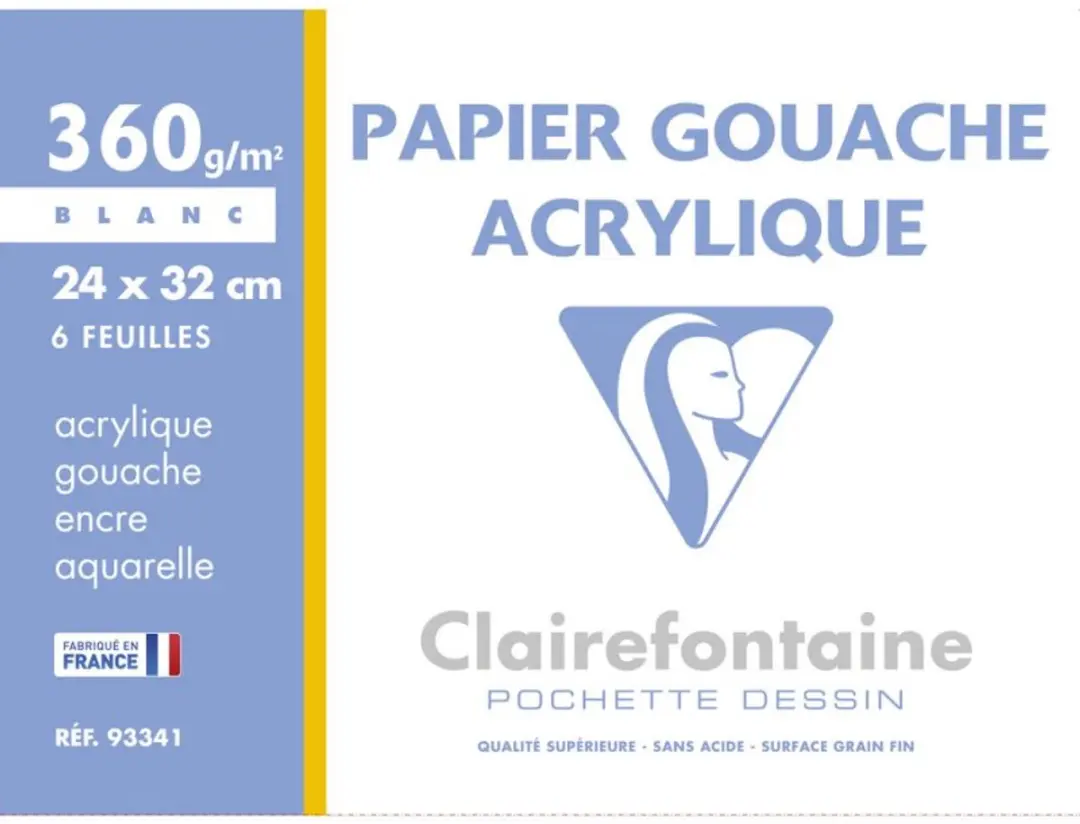 Clairefontaine Gouache & Acryl Papier 360g 24x32cm - 6 Blad