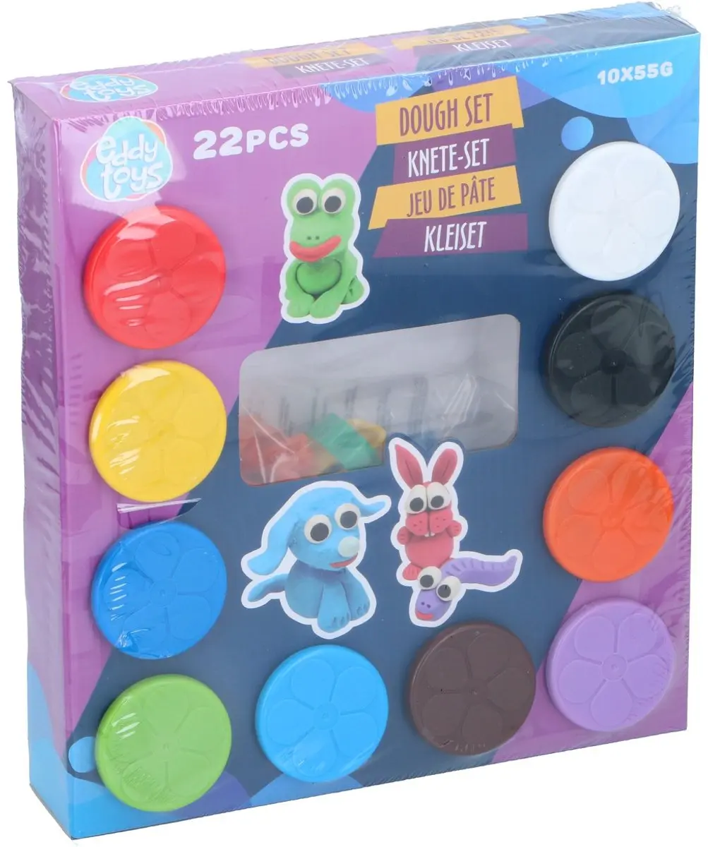 Eddy Toys Kleiset 22-delig - 10 Potjes Klei + 12 Vormpjes - Meerkleurig