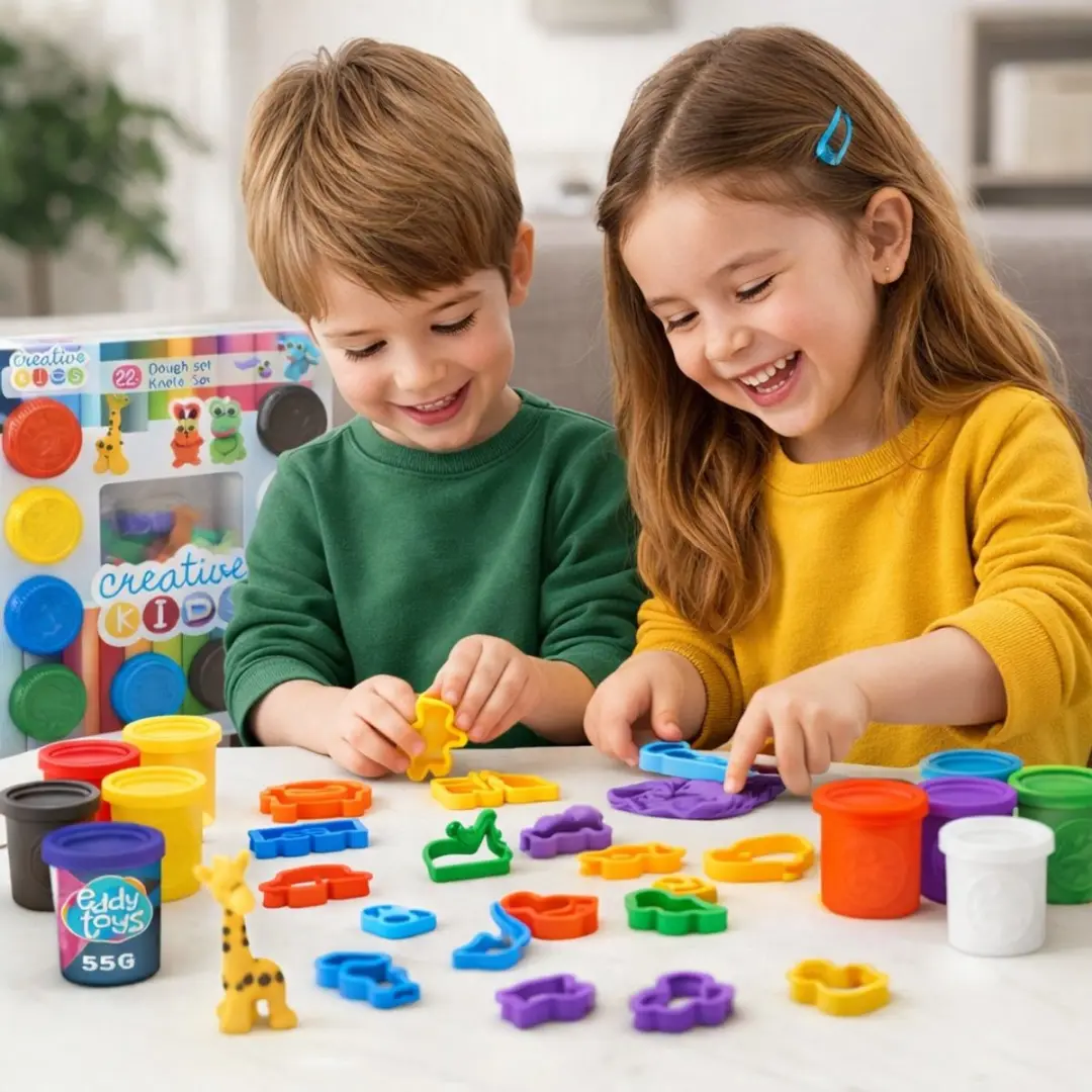 Eddy Toys Kleiset 22-delig - 10 Potjes Klei + 12 Vormpjes - Meerkleurig