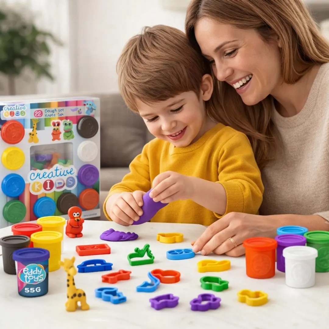 Eddy Toys Kleiset 22-delig - 10 Potjes Klei + 12 Vormpjes - Meerkleurig