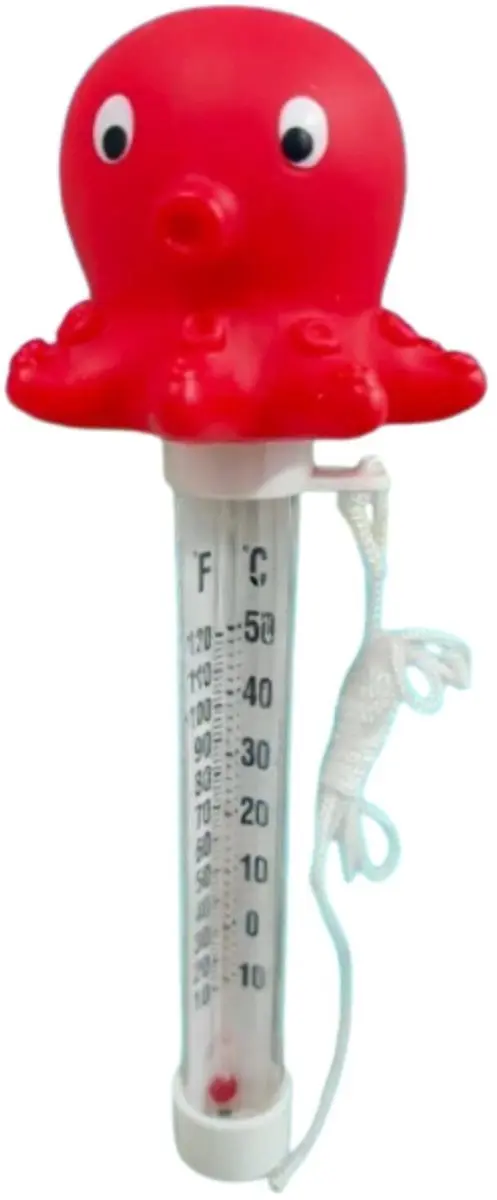 Bellatio Design Octopus Zwembadthermometer - Drijvend - 25cm - Rood