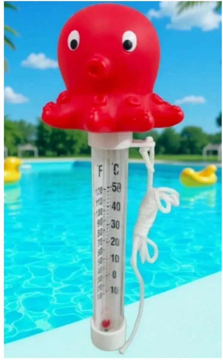 Bellatio Design Octopus Zwembadthermometer - Drijvend - 25cm - Rood