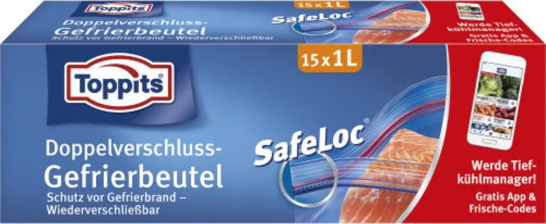 Toppits Safeloc Zip Diepvrieszakken 1L - 240 Stuks