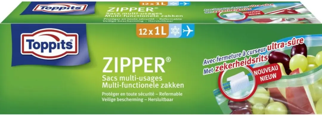 Toppits Zipper Multi-Functionele Zakken 1L - 12x12 Stuks