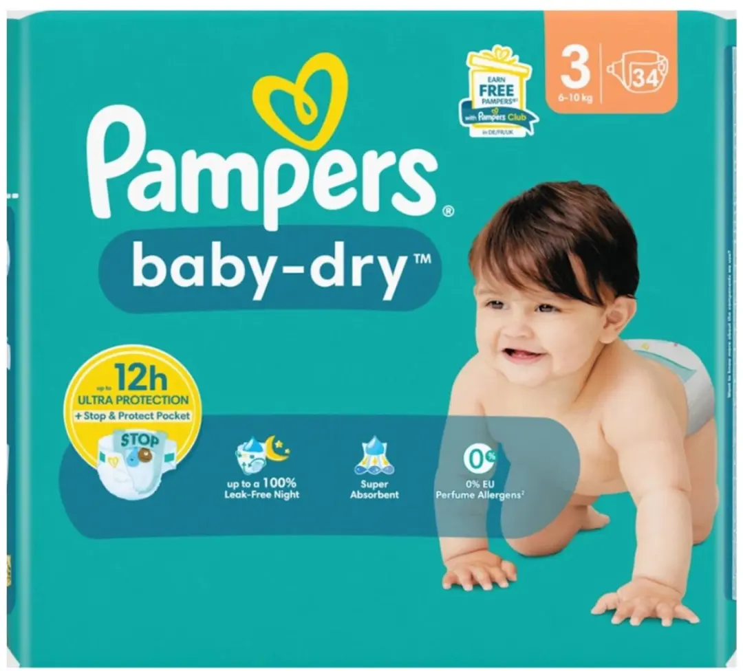 Pampers Baby-Dry Maat 3 Luiers - 34 Stuks (6x6)