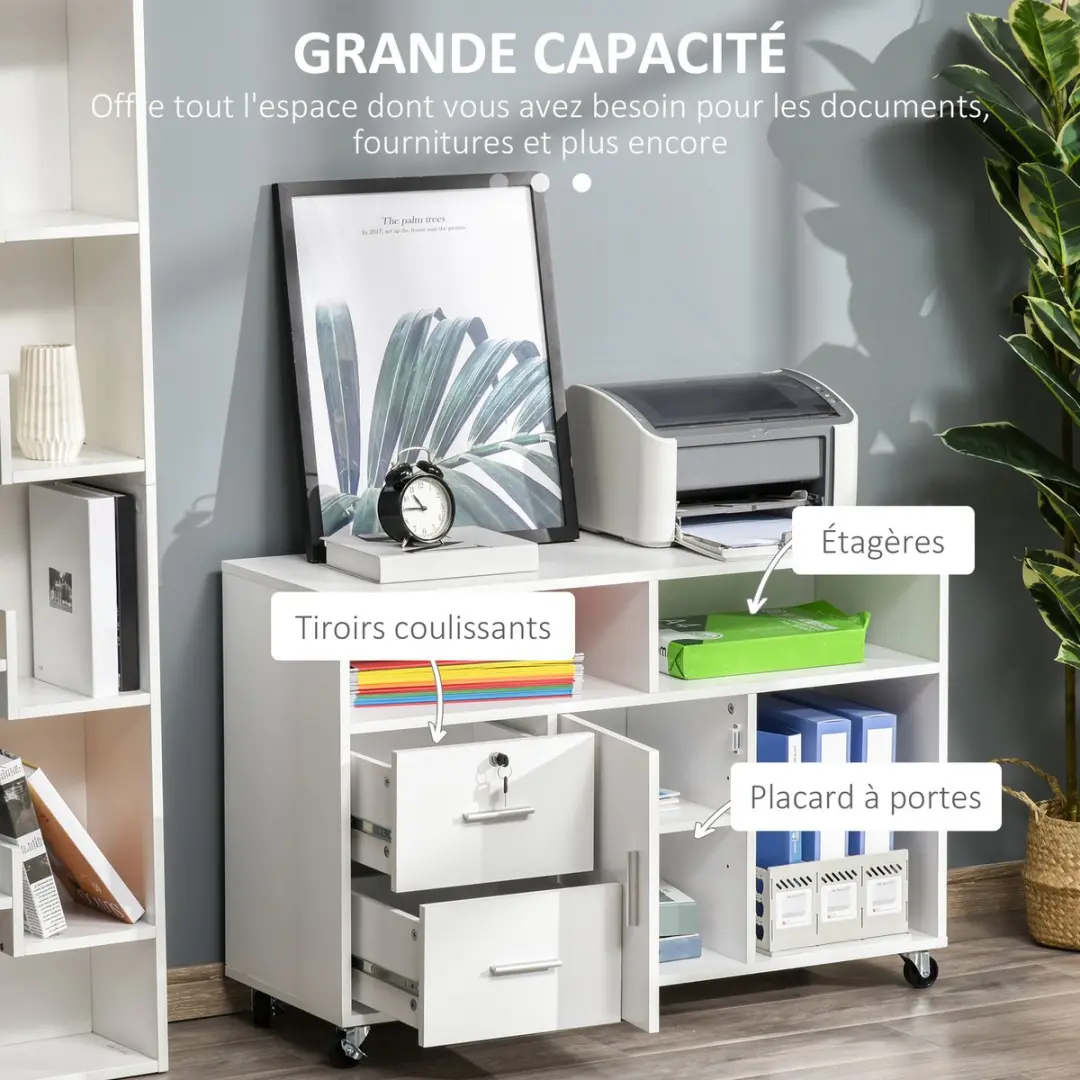 Homcom Printerkast 100x35x65cm - Wit