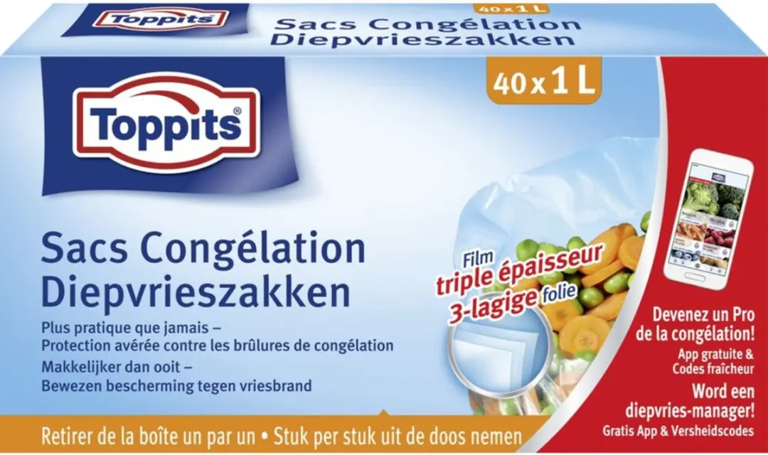 Toppits Diepvrieszakjes 1L - 400 Stuks (10x40)