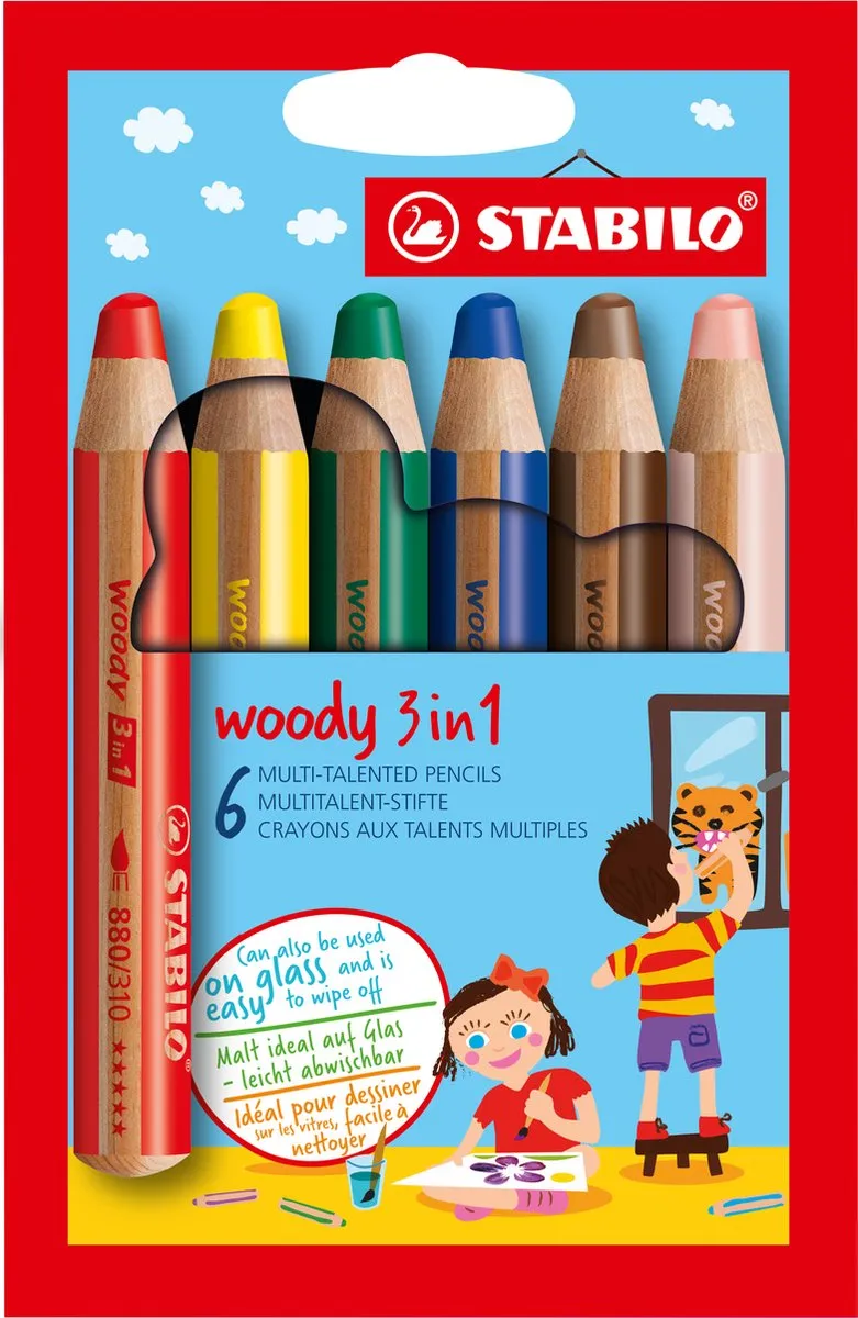 STABILO Woody 3 in 1 - Multi Talent Kleurpotloden - Etui Met 6 Kleuren