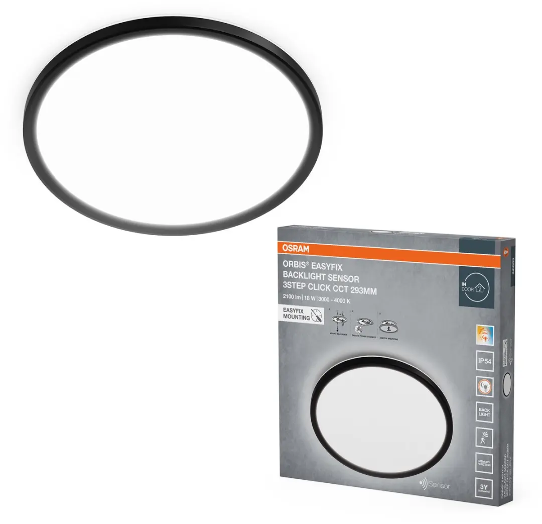 Osram Orbis Easyfix Sensor 293mm Plafondlamp - 18W CCT - Zwart - afbeelding 3 van 5