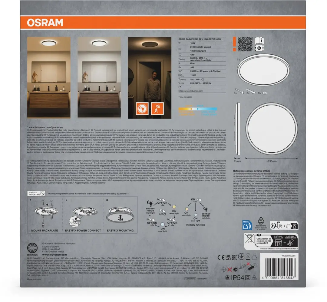Osram Orbis Easyfix Sensor 293mm Plafondlamp - 18W CCT - Zwart - afbeelding 4 van 5
