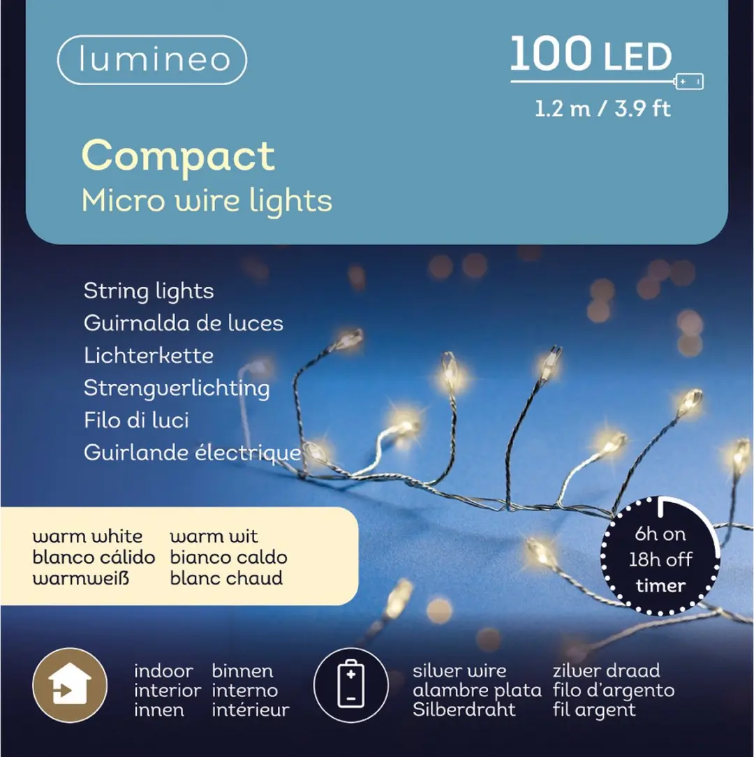 Lumineo Micro Led Lichttak 120cm - 100 Lichtpunten Warm Wit