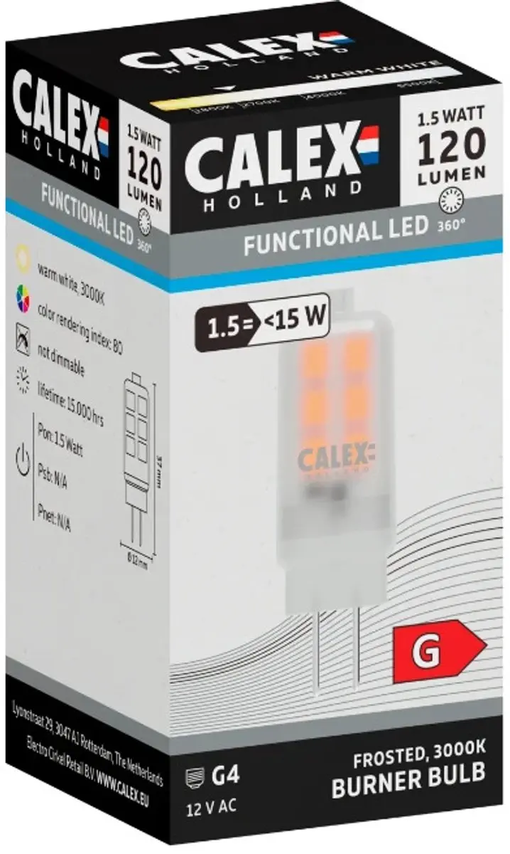 Calex LED Insteeklamp G4 1.5W Dimbaar - Mat - 3000K - afbeelding 3 van 6