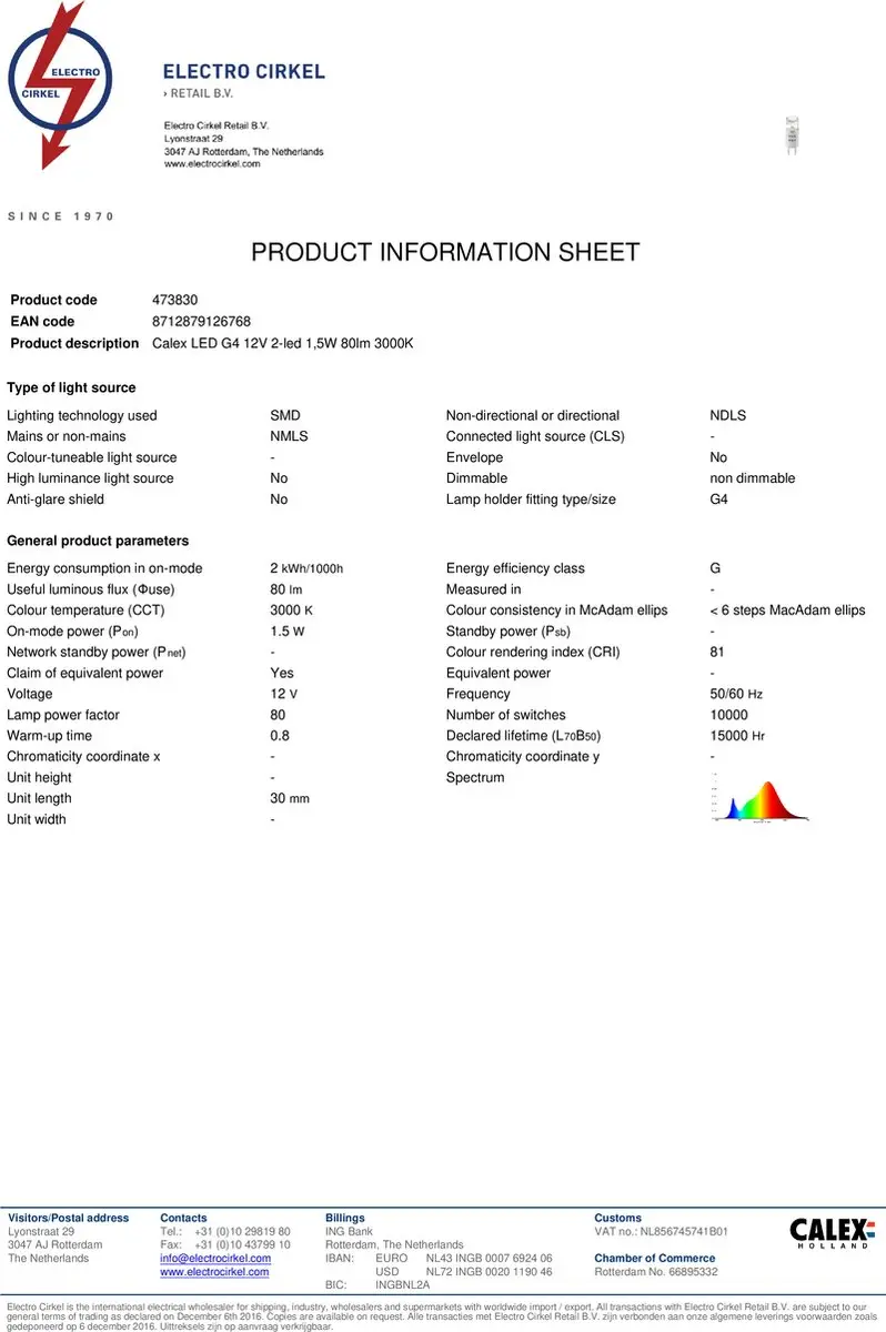Calex LED Insteeklamp G4 1.5W Dimbaar - Mat - 3000K - afbeelding 2 van 6