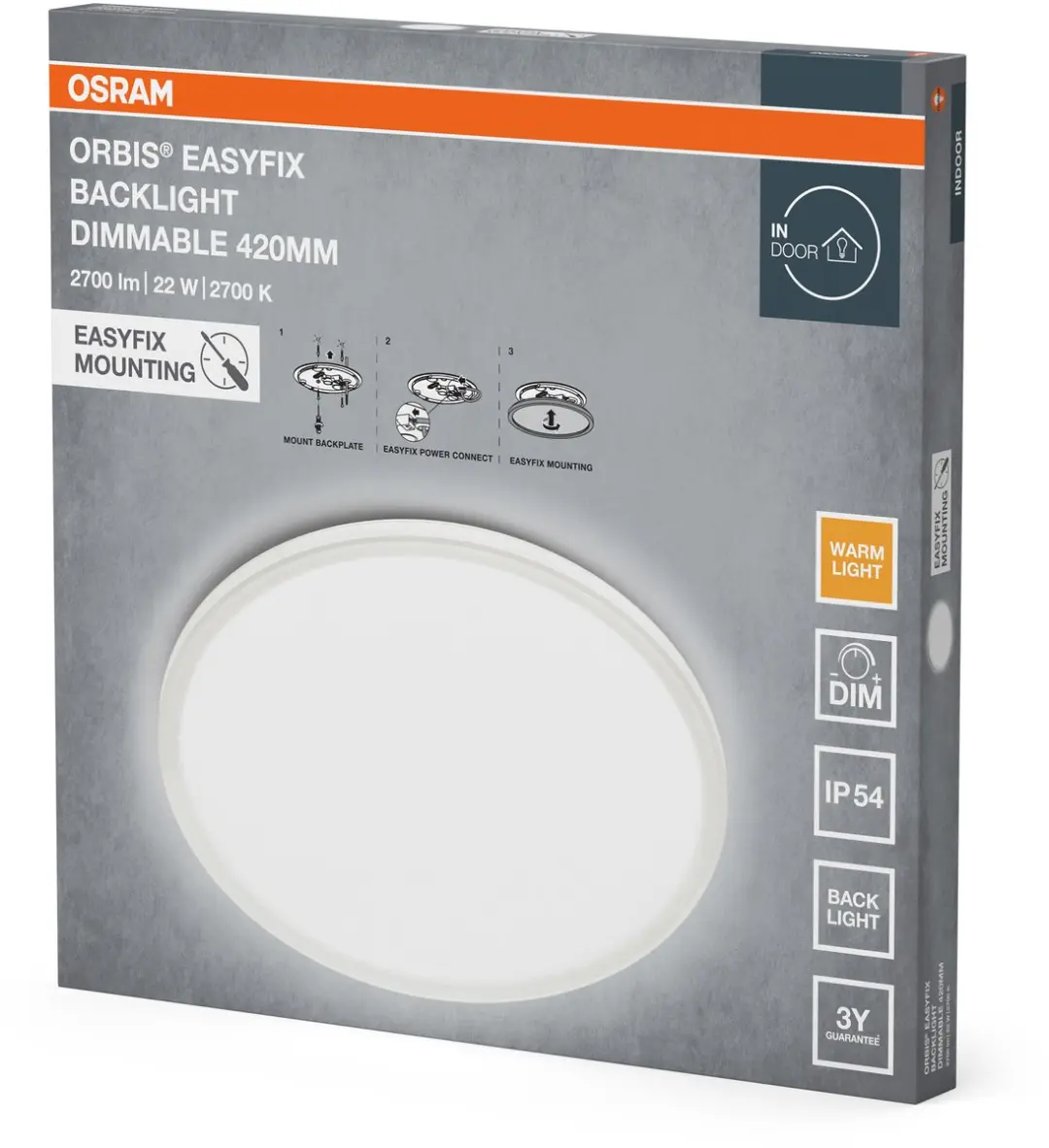 Osram Orbis Easyfix 420mm Plafondlamp 22W - 2700K - 1850lm - Wit - afbeelding 4 van 5