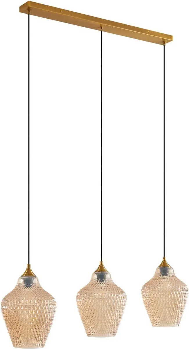 Lindby Hanglamp 3-lichts Glas Metaal 32cm E27 Amber Goud - afbeelding 6 van 6