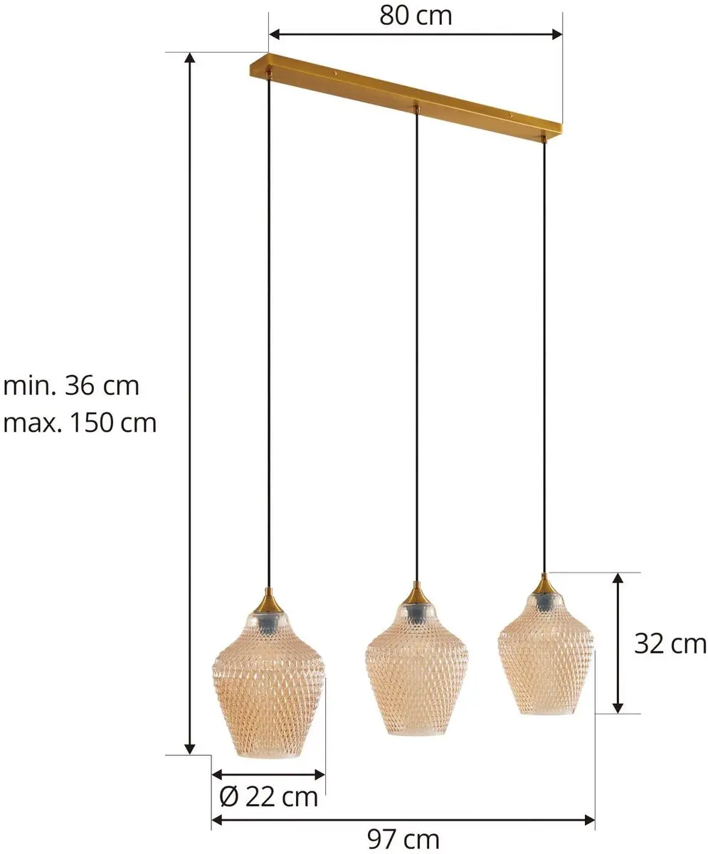 Lindby Hanglamp 3-lichts Glas Metaal 32cm E27 Amber Goud