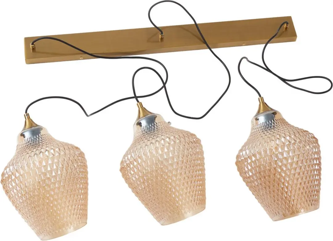 Lindby Hanglamp 3-lichts Glas Metaal 32cm E27 Amber Goud - afbeelding 5 van 6