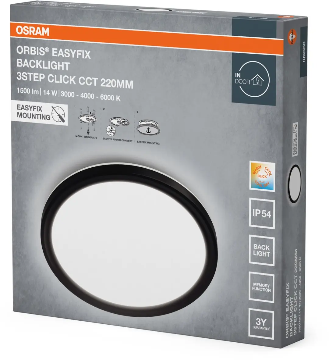 Osram Orbis Easyfix 220mm Plafondlamp - 14W CCT Zwart - 950 Lm - afbeelding 6 van 6