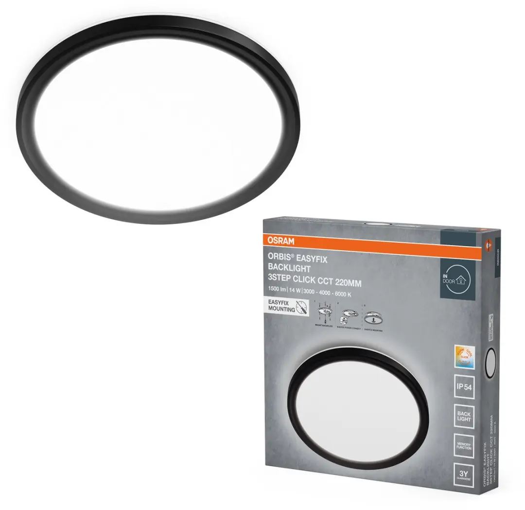 Osram Orbis Easyfix 220mm Plafondlamp - 14W CCT Zwart - 950 Lm - afbeelding 4 van 6