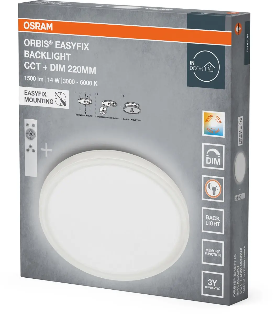 Osram Orbis Easyfix 220mm Plafondlamp - 14W Wit - 3000K/4000K/6000K - afbeelding 4 van 6