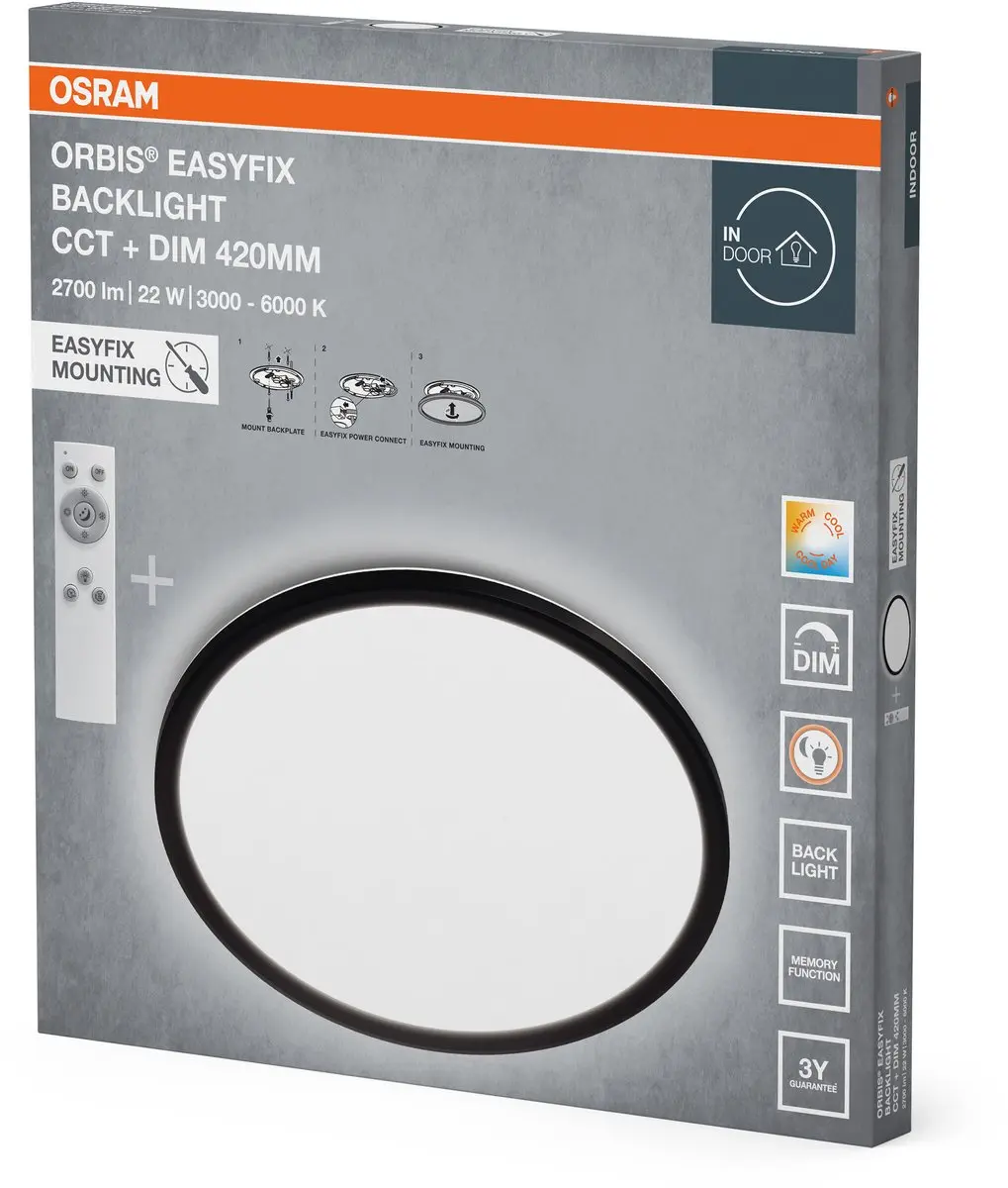 Osram Orbis Easyfix 420mm Plafondlamp - 22W CCT Zwart - 1700 Lm - afbeelding 5 van 5