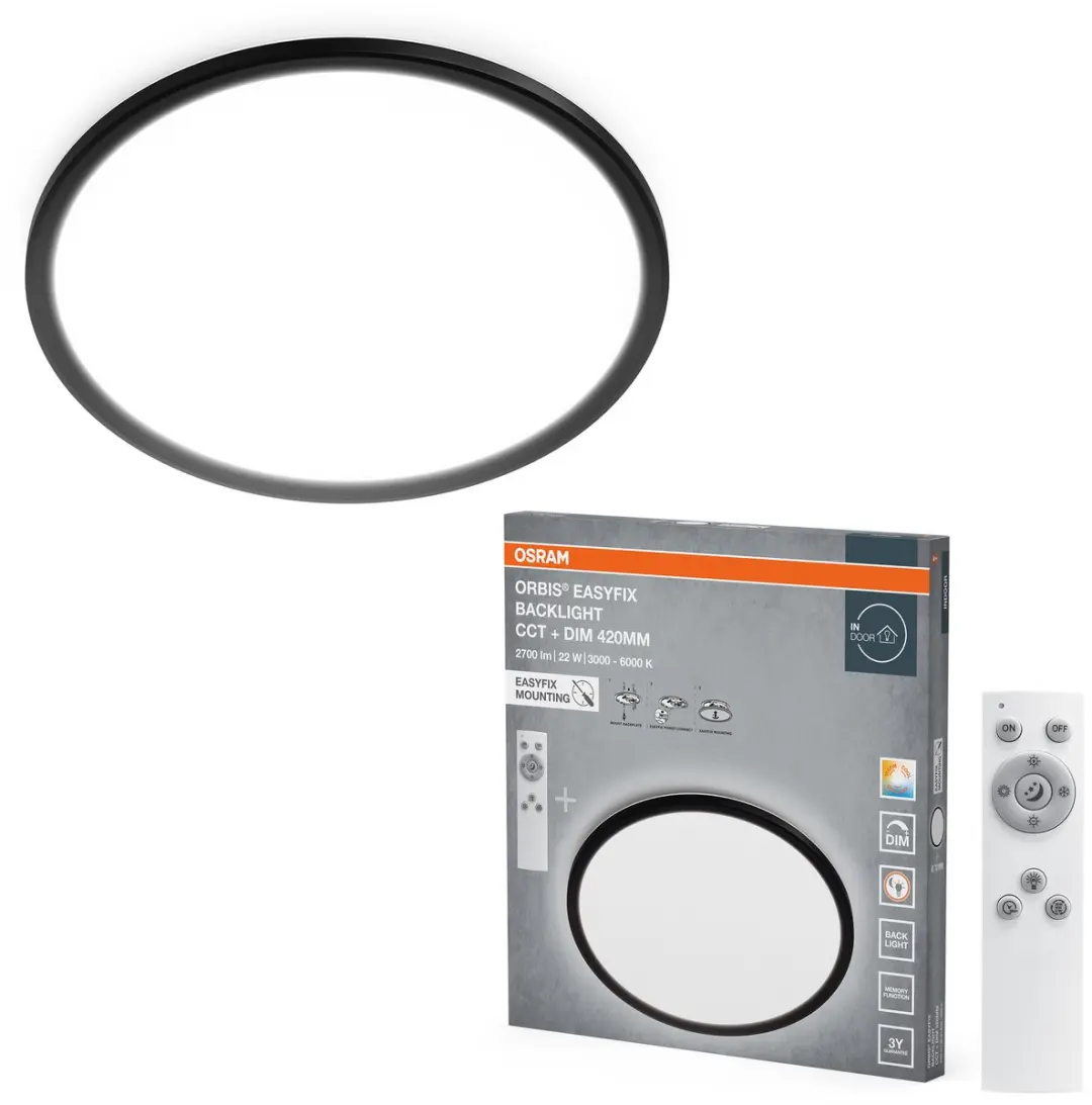 Osram Orbis Easyfix 420mm Plafondlamp - 22W CCT Zwart - 1700 Lm - afbeelding 3 van 5