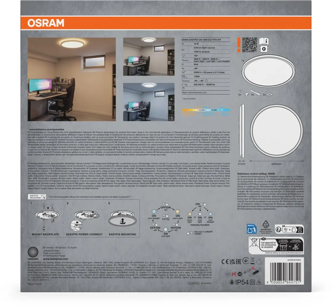Osram Orbis Easyfix 293mm Plafondlamp 18W - 1450lm - 120° - Wit - afbeelding 3 van 5