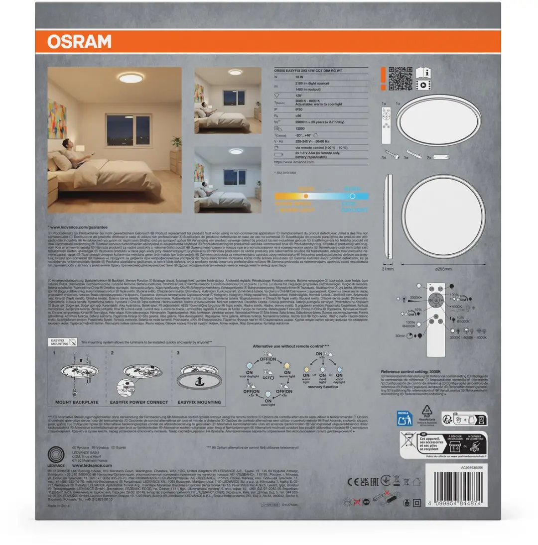 Osram Orbis Easyfix 293mm Plafondlamp 18W - 1450lm - 120° - Wit - afbeelding 4 van 5