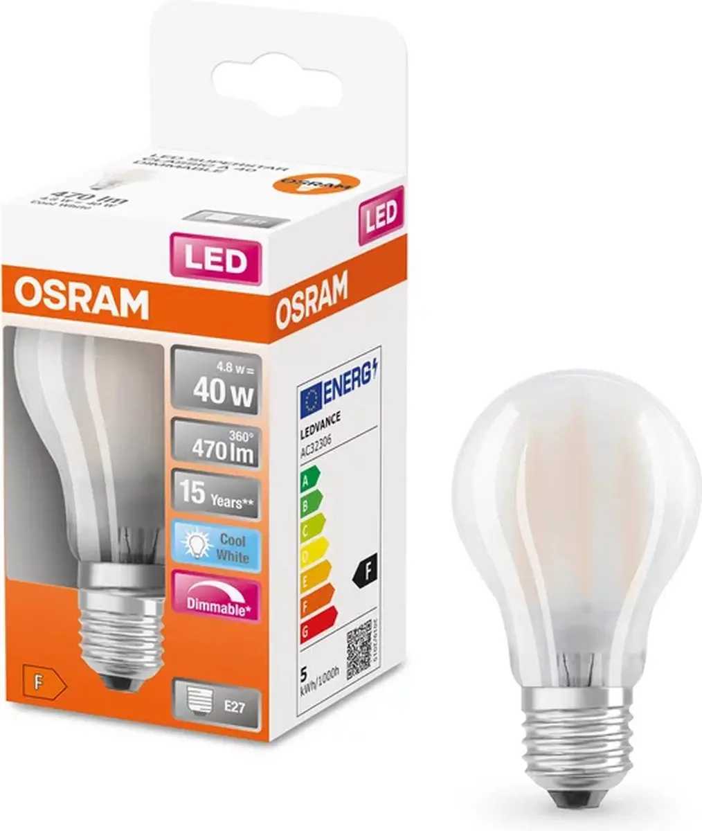 Osram LED E27 Peer 5W - 4000K Koelwit - afbeelding 3 van 6