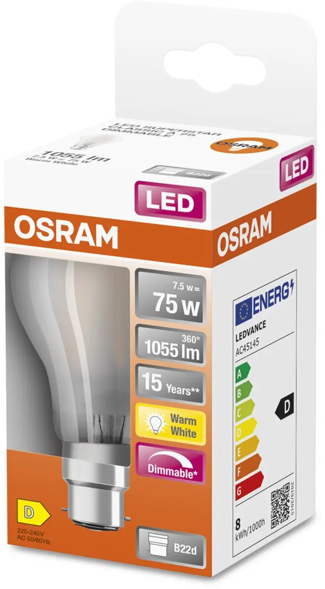 Osram Retrofit Classic LED B22d Peer Mat 8.5W 806lm