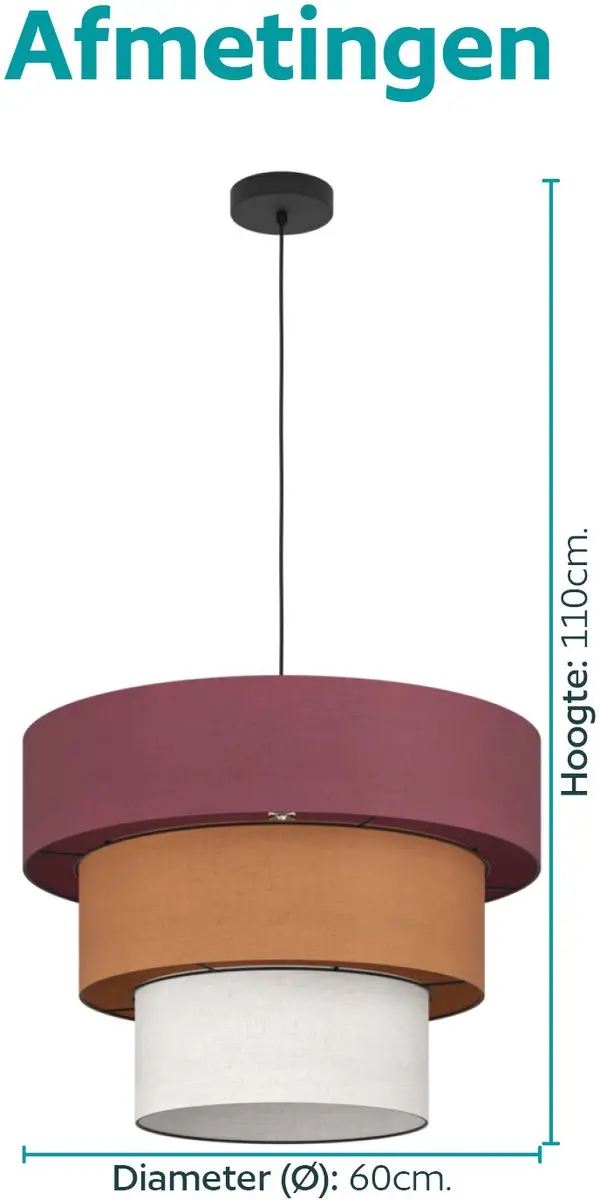 Eglo Parogno Hanglamp E27 - Ø50cm - Zwart/Rood/Oranje/Wit - afbeelding 6 van 6