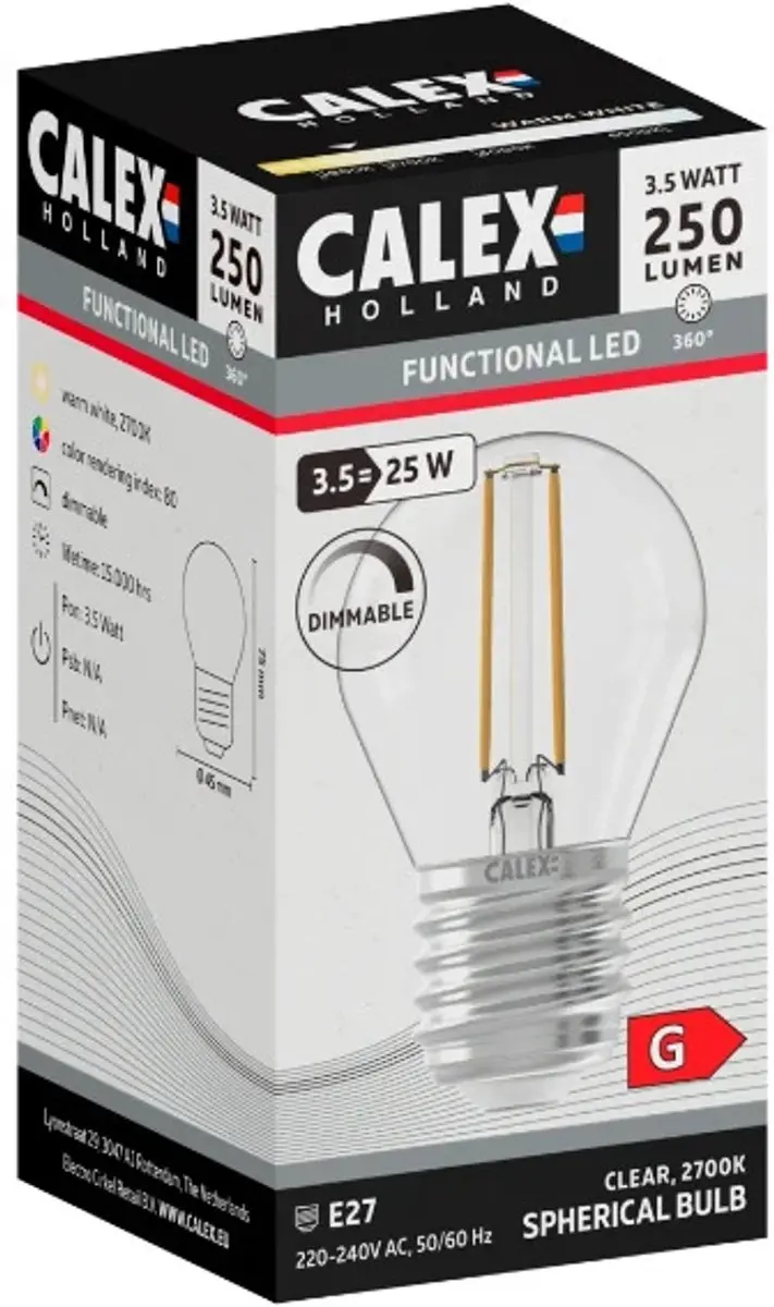 Calex E27 LED Kogellamp 3.5W 250Lm 2700K - Helder - afbeelding 3 van 4