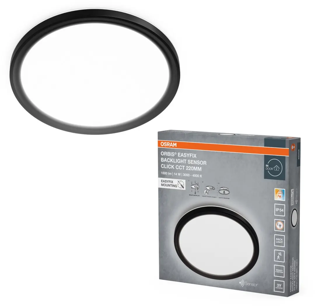 Osram Orbis Easyfix Sensor 220mm LED Plafondlamp - 14W 950lm - Zwart - afbeelding 3 van 4