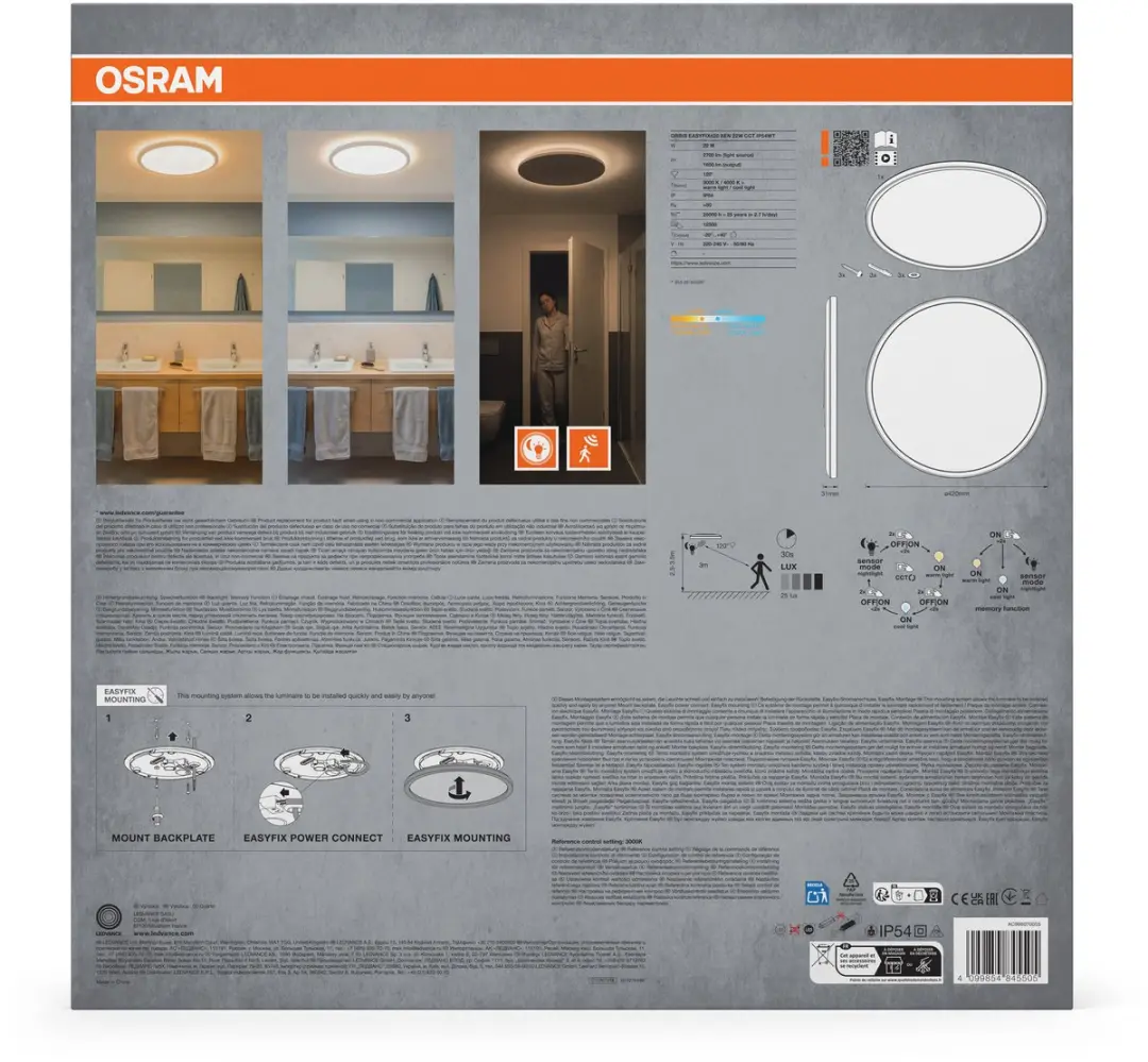 Osram Orbis Easyfix Sensor 420mm LED Plafondlamp - 22W 1850lm 3000/4000K - Wit - afbeelding 3 van 4