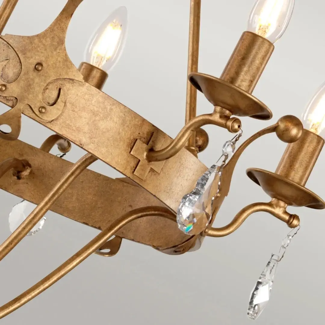 Elstead LED Kroonluchter 6x E14 60W - Dimbaar - Gold Patina - afbeelding 6 van 6