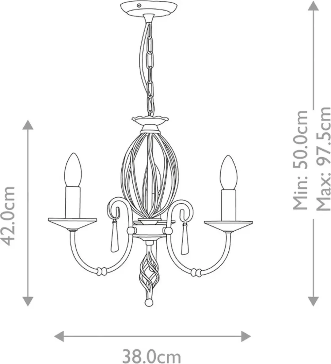 Elstead LED Kroonluchter 3x E14 60W - Aged Brass