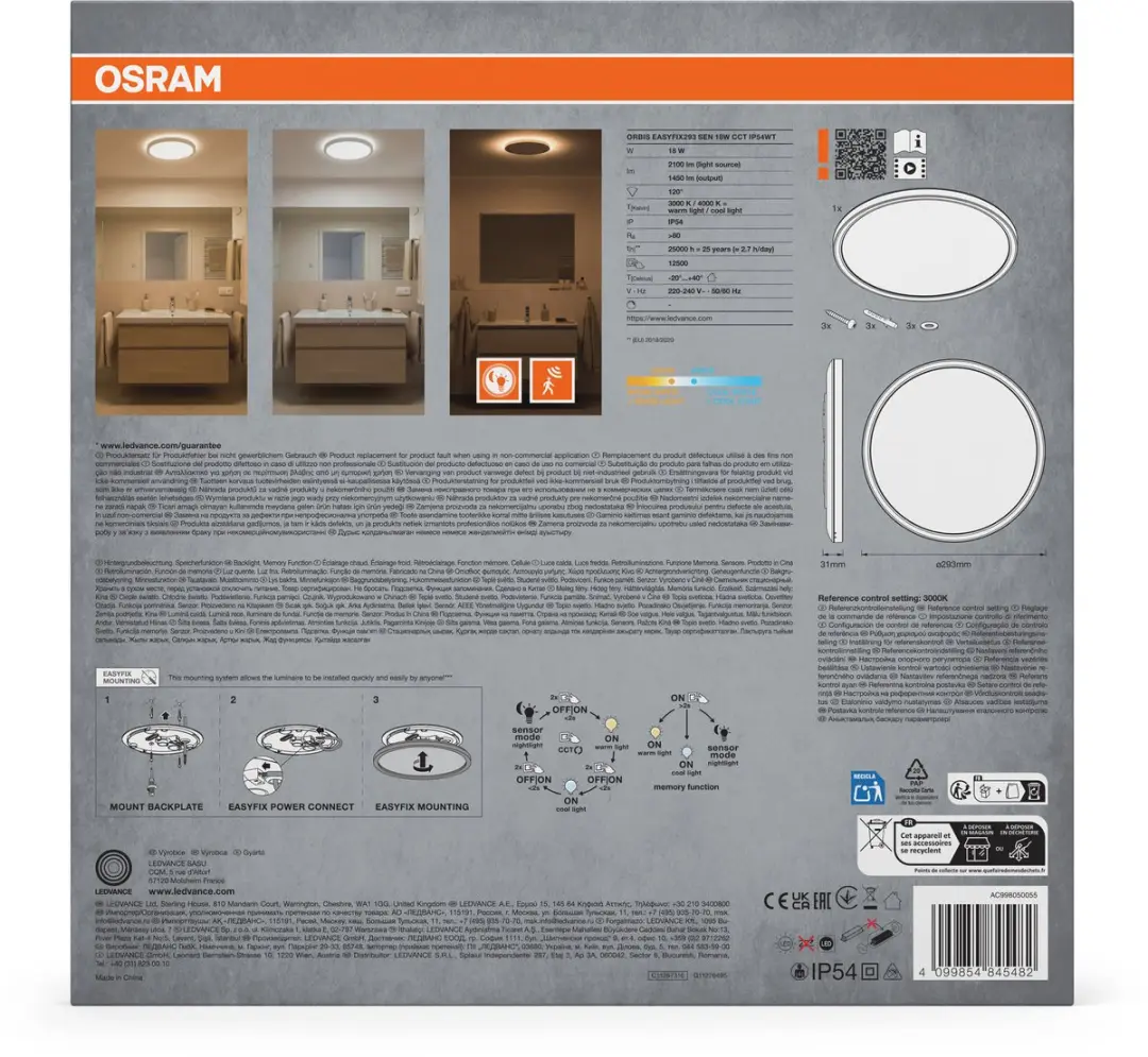 Osram Orbis Easyfix Sensor 293mm Plafondlamp - 18W CCT - Wit - afbeelding 3 van 3