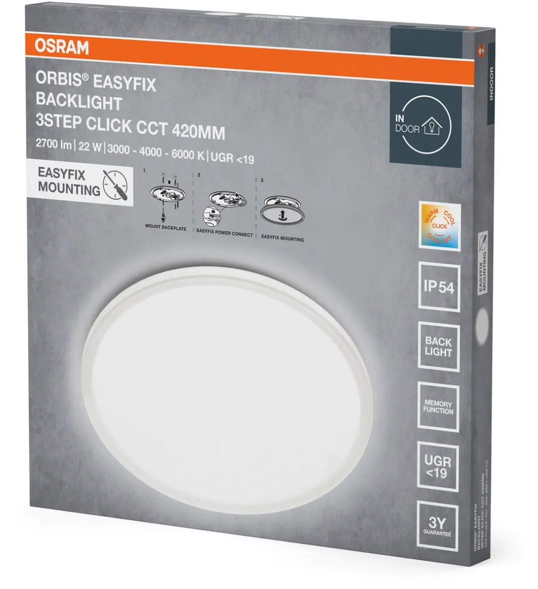 Osram Orbis Easyfix 420mm Plafondlamp 22W - 1850 Lm - Wit - afbeelding 3 van 3