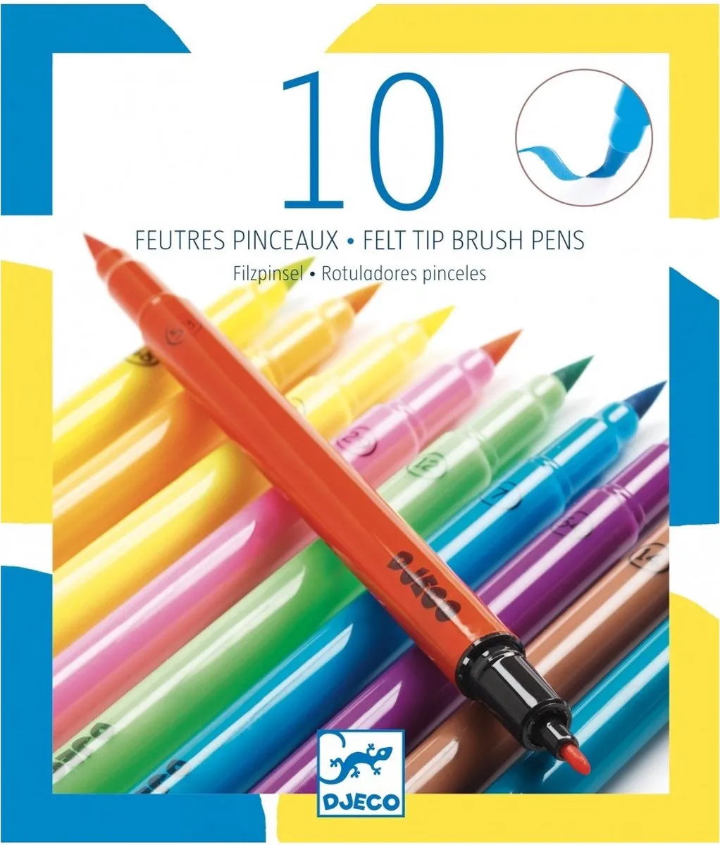 Djeco Felt Tip Brush Pens - 10 Stuks - Meerkleurig
