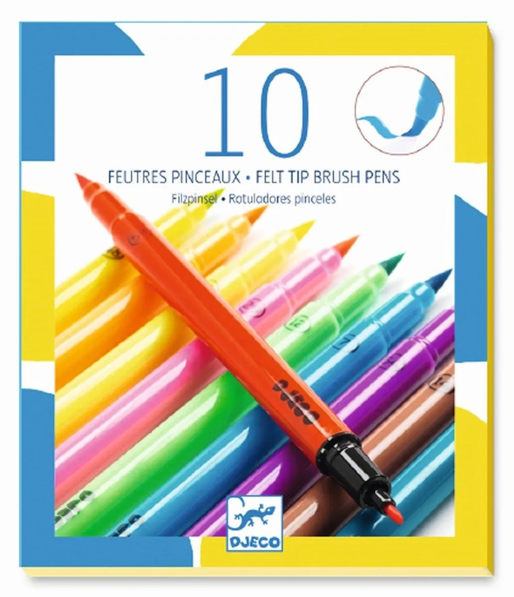 Djeco Felt Tip Brush Pens - 10 Stuks - Meerkleurig
