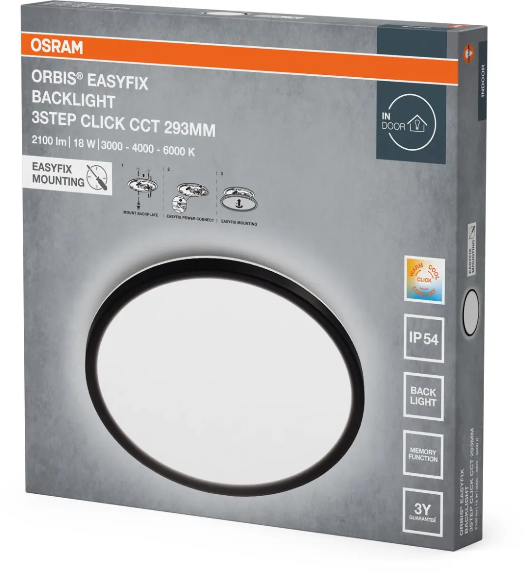 Osram Orbis Easyfix 293mm Plafondlamp - 18W CCT - Zwart - afbeelding 3 van 3