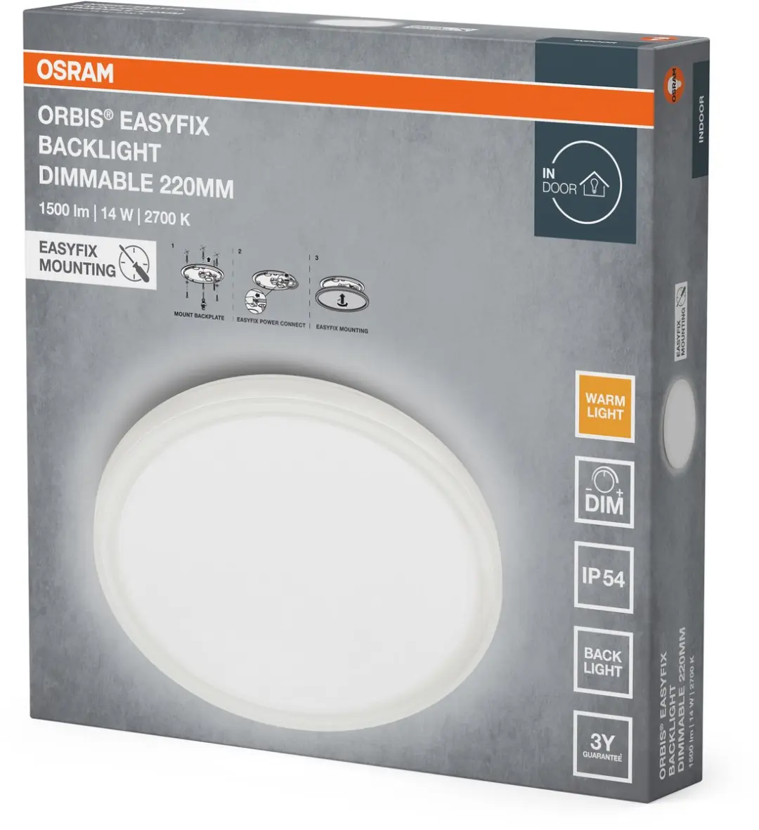 Osram Orbis Easyfix 220mm Plafondlamp - 14W Warm Wit 2700K - afbeelding 3 van 3